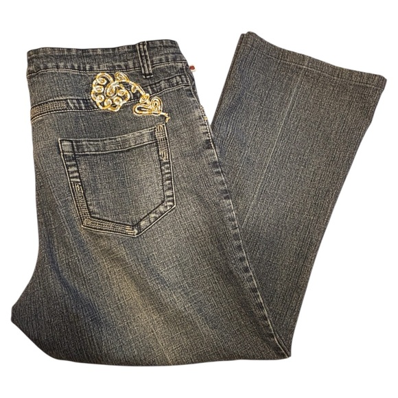 Moto Blues Denim - Moto Blues Blue Jeans Vintage Y2K Embroidered Boot cut womens 13 14 Petite short